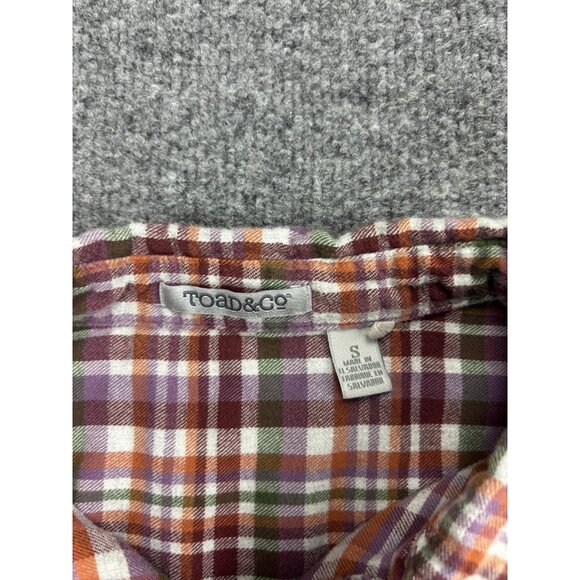 Toad&Co Shirt Womens Small Purple Orange Green Plaid Organic Cotton Button Up - Picture 2 of 7